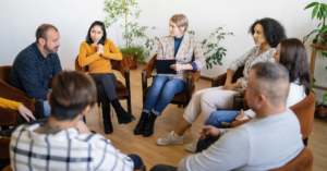 a caregiving employee resource group gathered together for a meeting