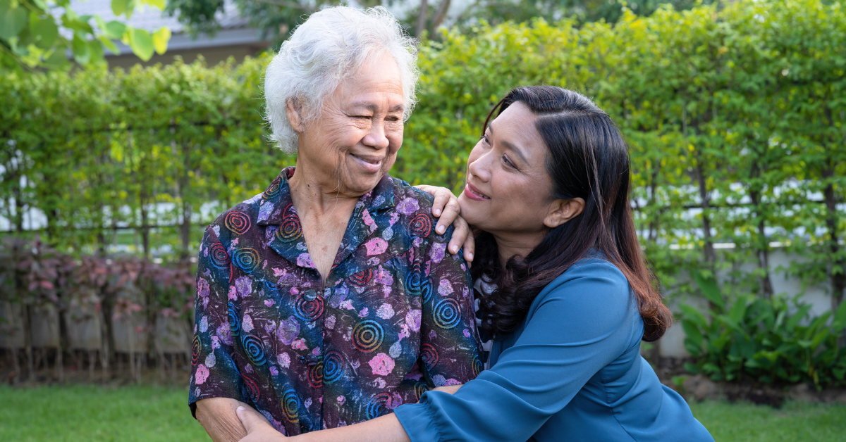 middle-aged daughter who is the family caregiver of her elderly mother